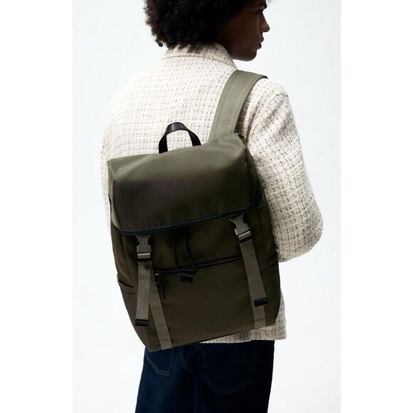 Zara Nylon Backpack in Olive / Unisex / Néw With Tags - Picture 1 of 3